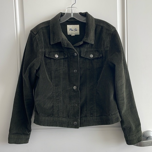 Per Se Women’s Forest Green Corduroy Front Button Jacket w/ Breast Pockets - L - Picture 1 of 5